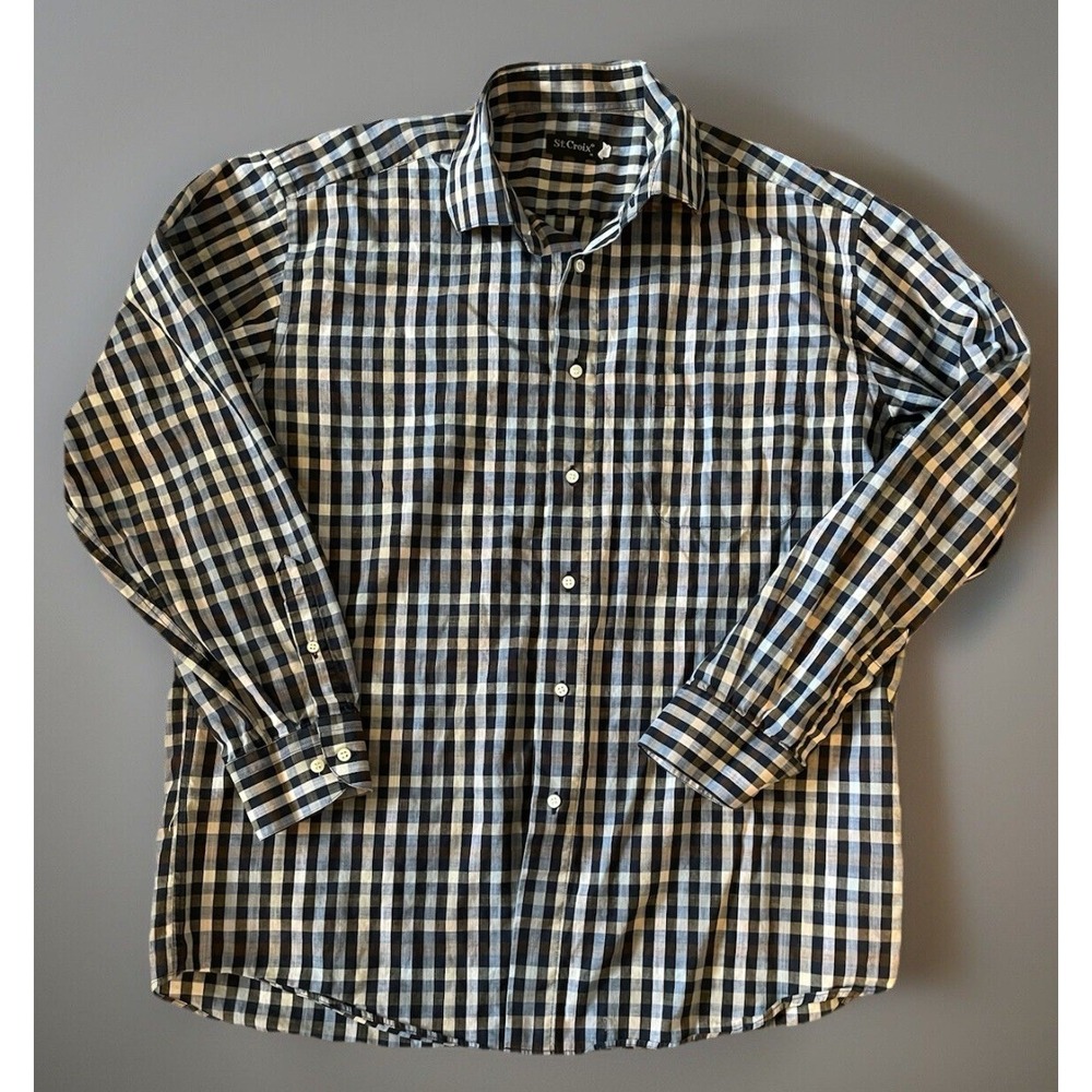 St. Croix Long Sleeve Button Up Shirt Multi Color Plaid Made In Italy XL JBHS